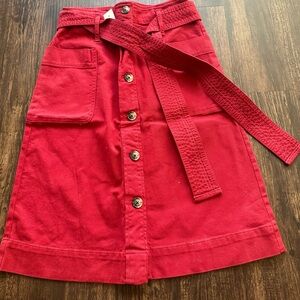 Red button front tie LOFT skirt